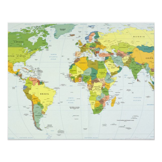 World Map Political Atlas Poster: Modern Decor (Front)