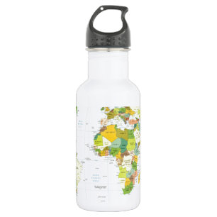 World Map Political Atlas Poster: Modern Decor 532 Ml Water Bottle