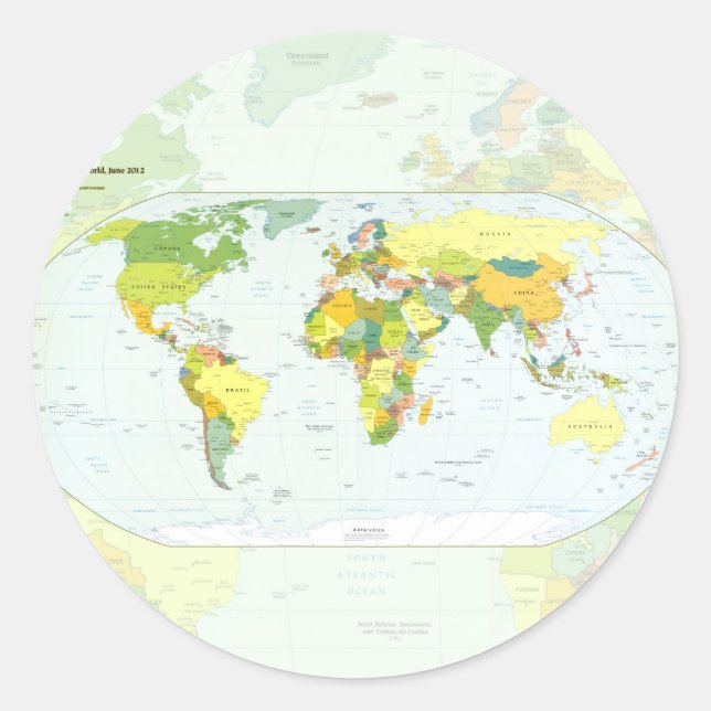World Map Political Atlas Poster: Modern Decor Classic Round Sticker (Front)
