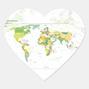 World Map Political Atlas Poster: Modern Decor Heart Sticker