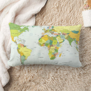 World Map Political Atlas Poster: Modern Decor Lumbar Pillow