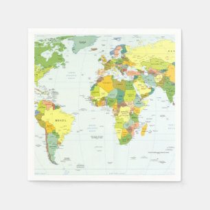 World Map Political Atlas Poster: Modern Decor Napkin