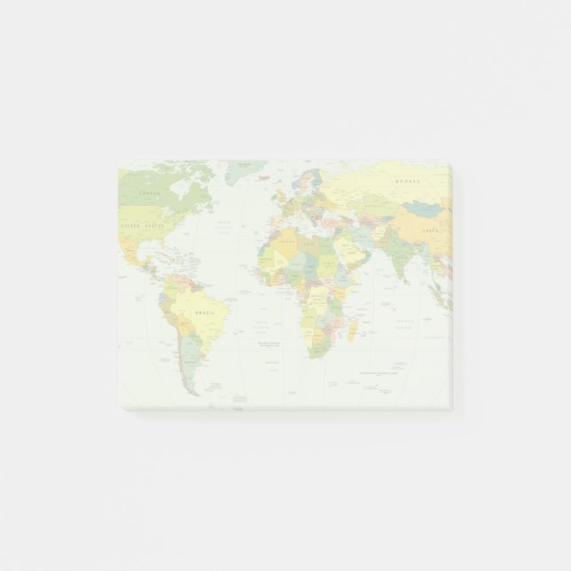 World Map Political Atlas Poster: Modern Decor Post-it Notes (Front)