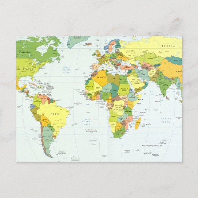 World Map Political Atlas Poster: Modern Decor Postcard (Front)