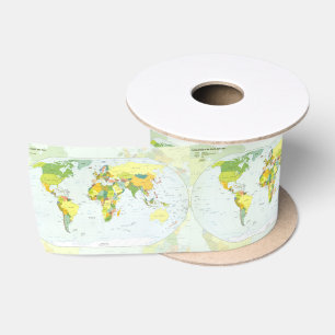 World Map Political Atlas Poster: Modern Decor Satin Ribbon