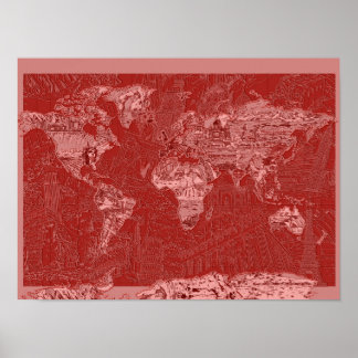 world map red 1 poster