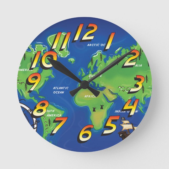 World Map Round Clock (Front)