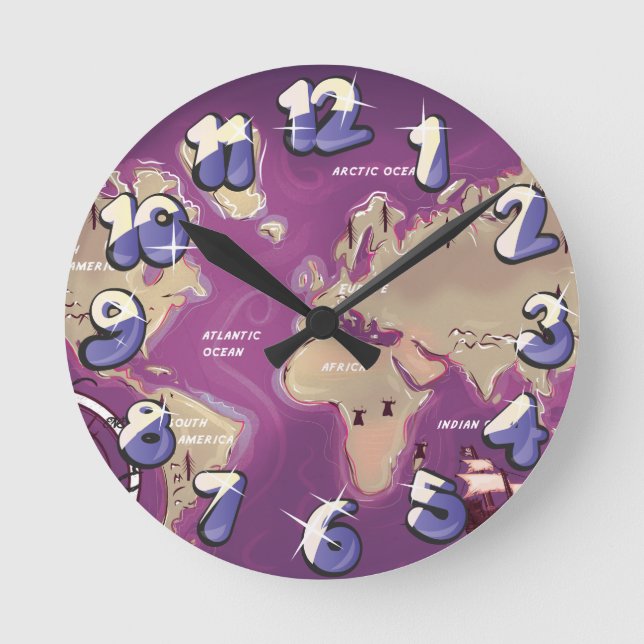 World Map Round Clock (Front)