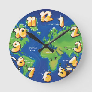 World Map Round Clock