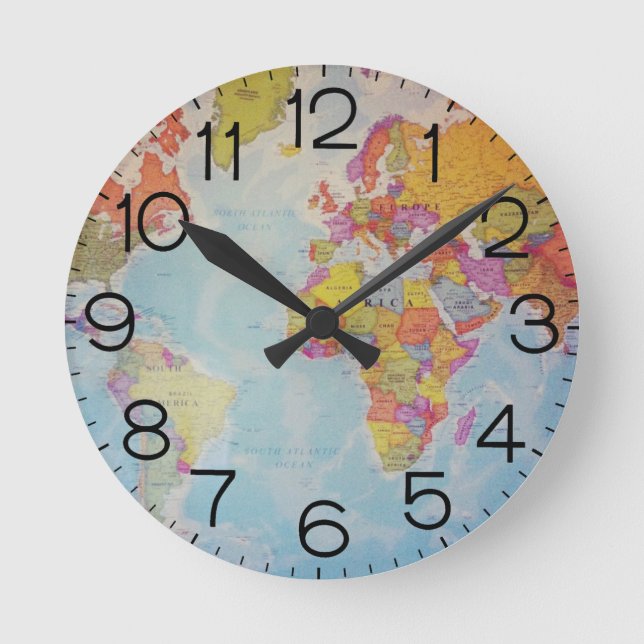 World Map Round Clock (Front)
