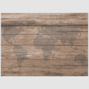 World Map Rustic Wood 20x30 Decoupage Tissue Paper