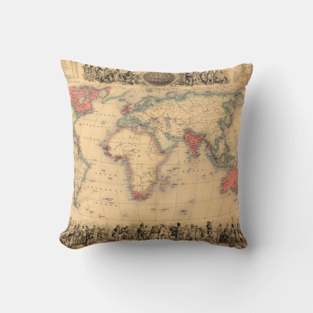 World Map showing British Empire Throw Pillow (Front)