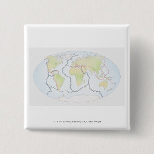 World map showing plate margins 2 inch square button