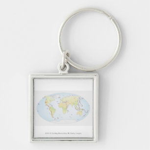 World map showing sites of volcanic activity keychain