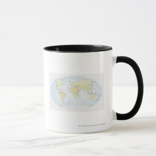 World map showing sites of volcanic activity mug