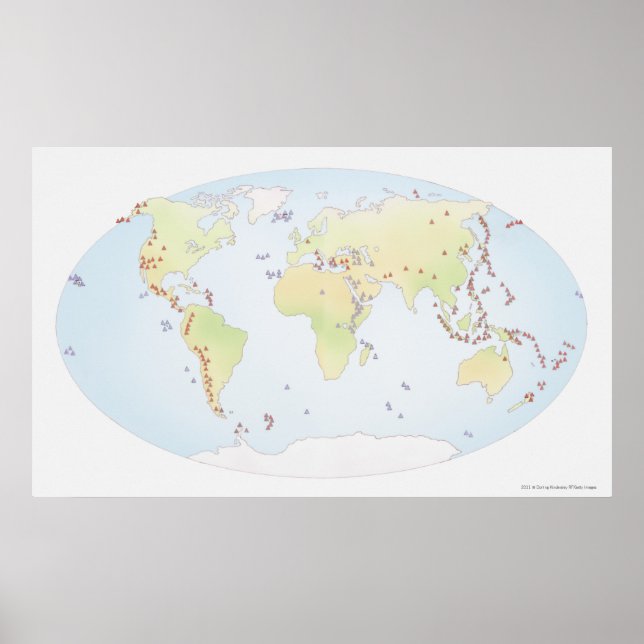 World map showing sites of volcanic activity poster (Front)
