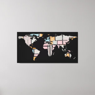 World Map Silhouette - Abstract Piet Mondrian Canvas Print