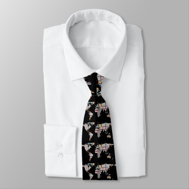 World Map Silhouette - Abstract Piet Mondrian Tie (Tied)