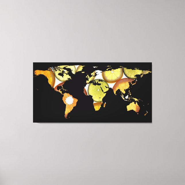 World Map Silhouette - Citrus Fruits Canvas Print (Front)