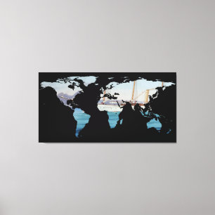 World Map Silhouette - Sailing Round The World Canvas Print