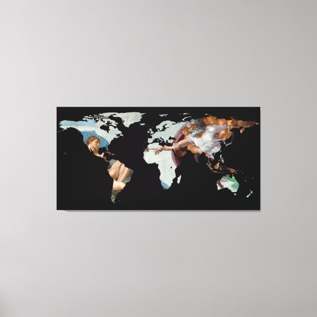 World Map Silhouette - The Creation of Adam Canvas Print (Front)