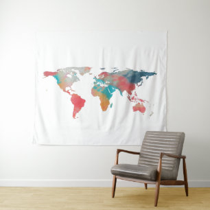 World Map Silhouette - Tie Dye Colours Tapestry