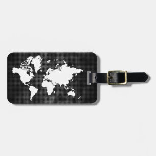 World Map Silver Faux Professional Black Metal Luggage Tag