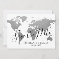 World Map Silver Grey Destination Wedding Photo
