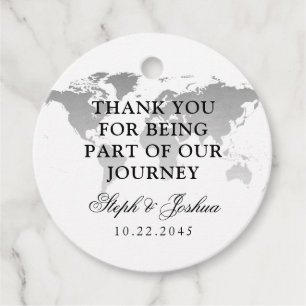 World Map Silver Travel Theme Thank You Favour Tags