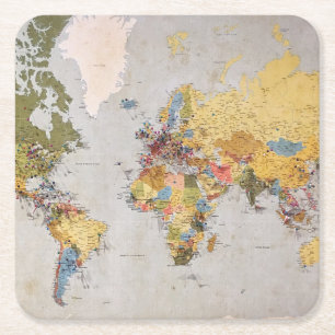 world map square paper coaster