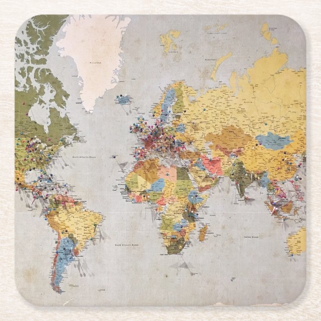 world map square paper coaster (Front)