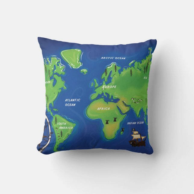 World Map Throw Pillow (Front)