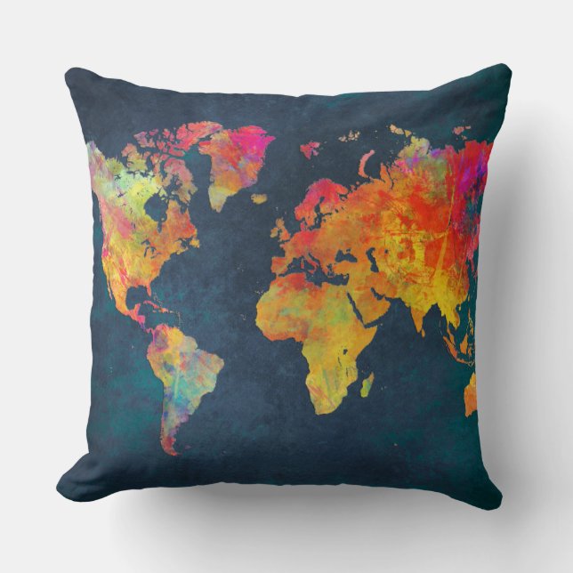 world map throw pillow (Front)