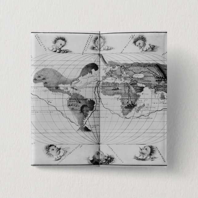 World map tracing Magellan's world voyage 2 Inch Square Button (Front)