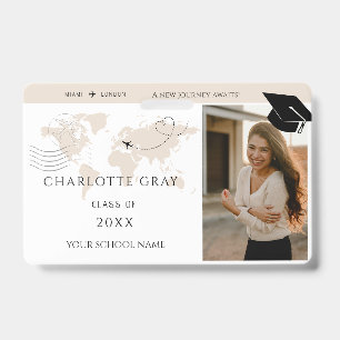 World Map travel adventure begins GRAD name Badge