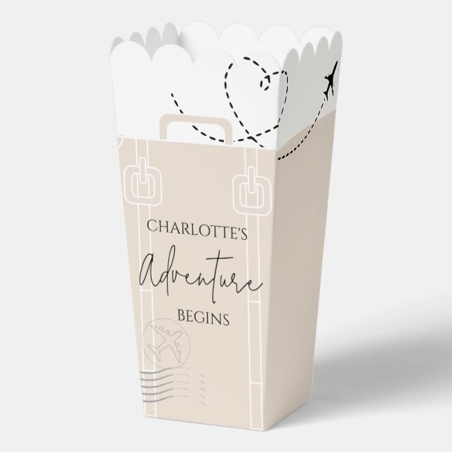 World Map travel adventure begins Grad popcorn Favor Box (Front)