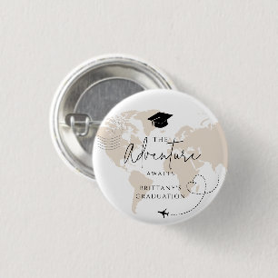 World Map travel adventure begins Graduation 1 Inch Round Button