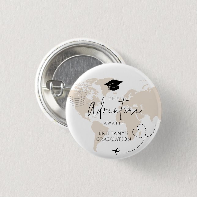 World Map travel adventure begins Graduation 1 Inch Round Button (Front & Back)