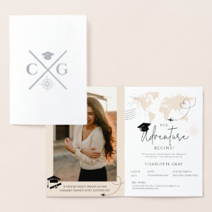 World Map travel adventure begins Graduation Foil Card