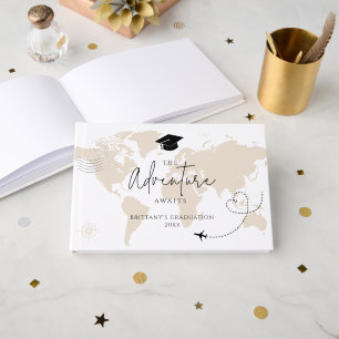 World Map travel adventure begins Graduation Guest Book