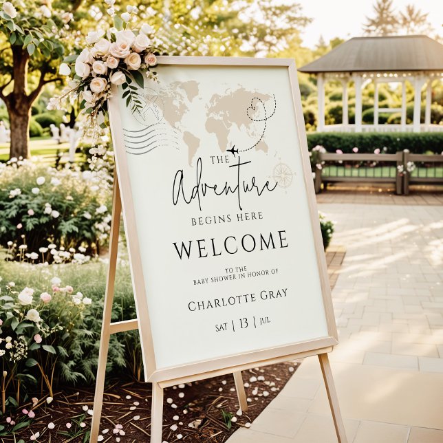 World map travel baby shower welcome sign poster (Creator Uploaded)
