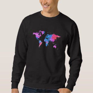 World Map Travel Countries Colour Painting Art Sweatshirt