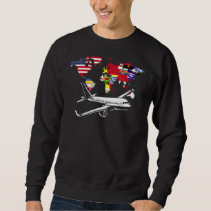 World Map Traveller Plane Travelling World Flags Sweatshirt