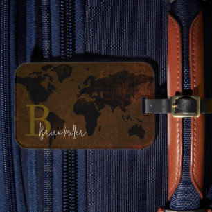 World Map Traveller Signature Brown Luggage Tag