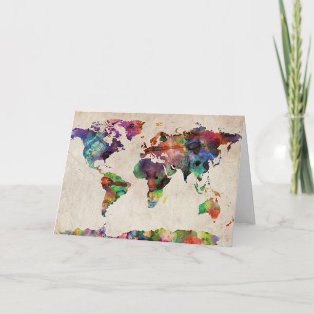 World Map Urban Watercolor Card (Front)