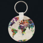 World Map Urban Watercolor Keychain<br><div class="desc">A map of the world, created from watercolor painting and digital manipulation. Maps come in many shapes and forms. Although current atlas style maps are highly functional, they have lost some of the creativity and artistic flare that can be seen in many antique maps. This is part of a collection...</div>
