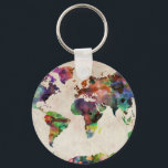 World Map Urban Watercolor Keychain<br><div class="desc">A map of the world, created from watercolor painting and digital manipulation. Maps come in many shapes and forms. Although current atlas style maps are highly functional, they have lost some of the creativity and artistic flare that can be seen in many antique maps. This is part of a collection...</div>