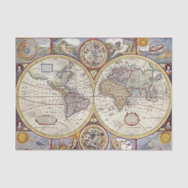 World Map Vintage 10x15 Decoupage Tissue Paper (Front)