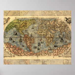 World Map Vintage Atlas Historical Continents Poster