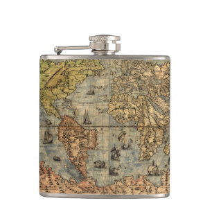 World Map Vintage Historical Antique Atlas Hip Flask